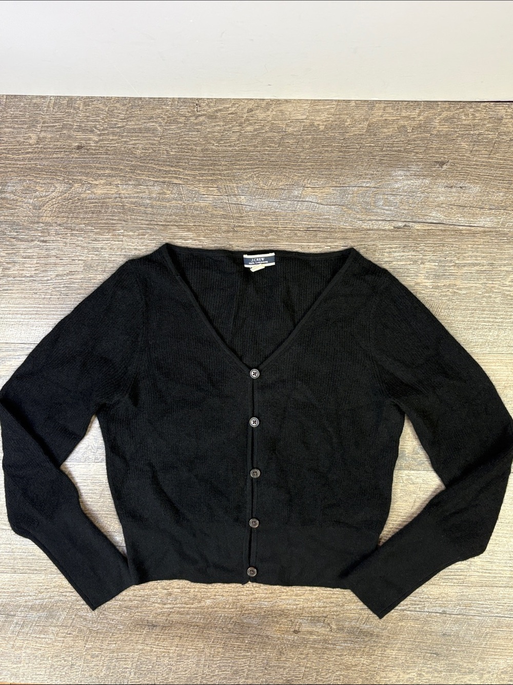 J.Crew 100% Cashmere Black V-Neck Button Front Cardigan Sweater XS